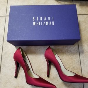 Stuart Weitzman red satin shoes